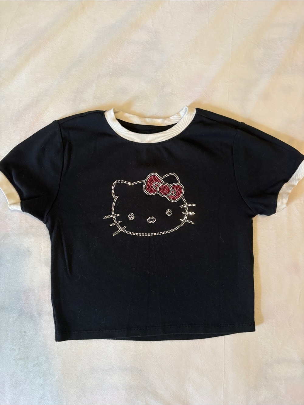 Hello Kitty Black Tee with White Trim and Pink Bow